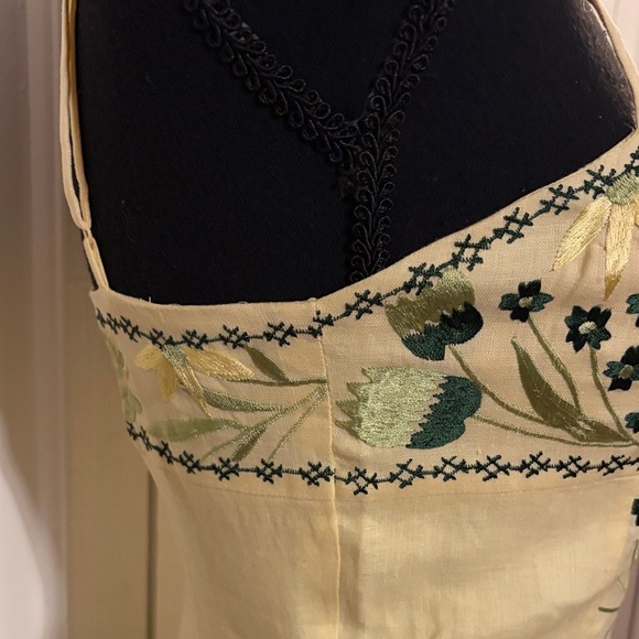 Sue Wong Vintage Yellow and Green Embroidered Midi Dress - Picture 6 of 10